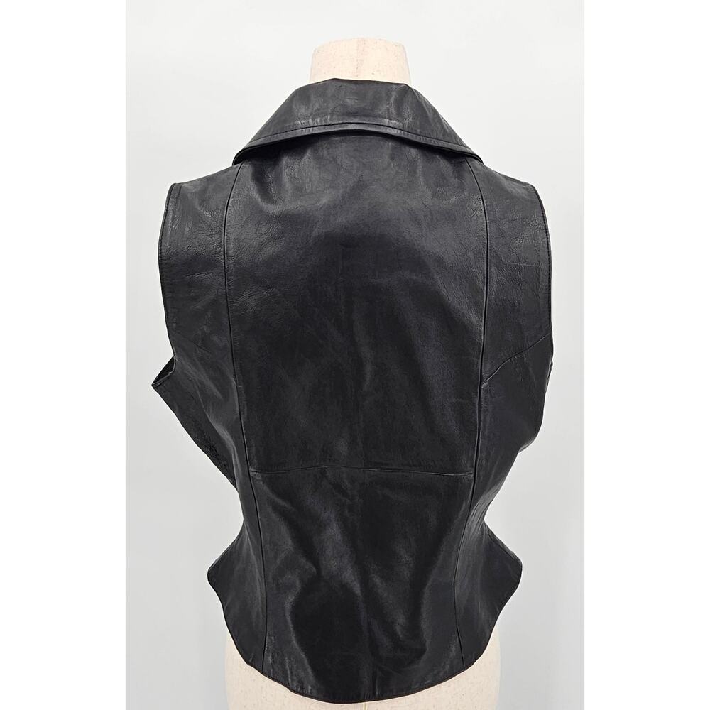 Vintage Women's Size L Black Leather Vest - Picture 2 of 6